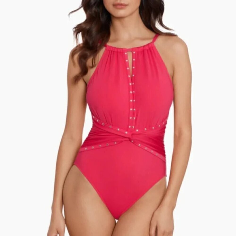 Magicsuit 'Diana' Rivet-Trim One-Piece Swimsuit, Coral Rose